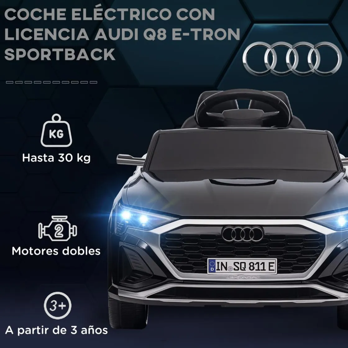 AIYAPLAY Coche Eléctrico Audi Q8 Etron Sportback 12V Negro