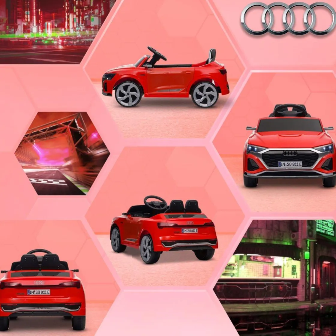 AIYAPLAY Coche Eléctrico Infantil Audi Q8 Etron Sportback 12V Rojo* Vehículos De Batería O A Pedales