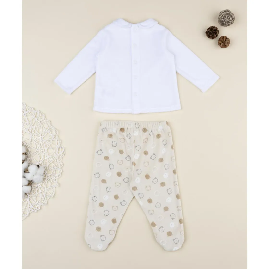 Prenatal Conjunto 2 piezas de bebé en terciopelo blanco y beige con ositos* Recién Nacido·Ropa Y Accesorios|Ropa Y Accesorios·Conjuntos