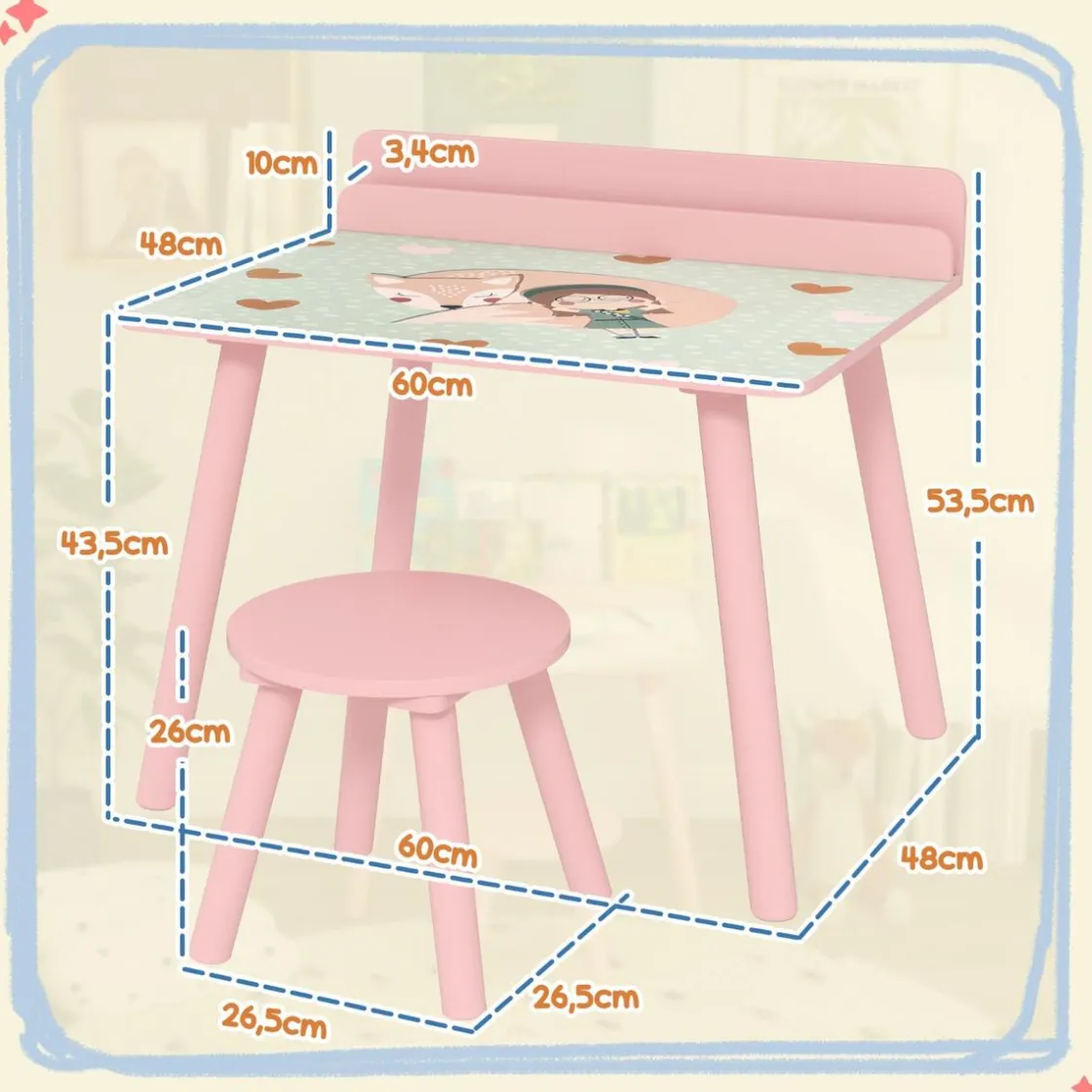 AIYAPLAY Conjunto de mesa y silla con estante integrado Rosa* Estilo De Vida