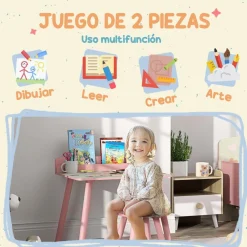 AIYAPLAY Conjunto de mesa y silla con estante integrado Rosa* Estilo De Vida