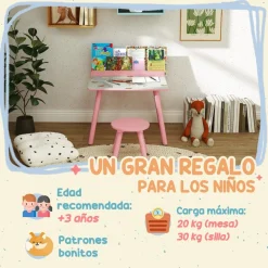 AIYAPLAY Conjunto de mesa y silla con estante integrado Rosa* Estilo De Vida
