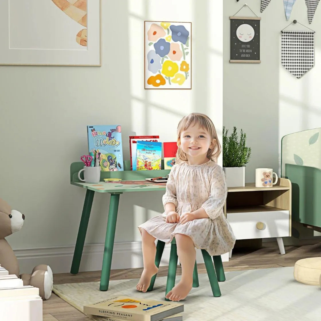 AIYAPLAY Conjunto de mesa y silla con estante integrado Verde* Estilo De Vida