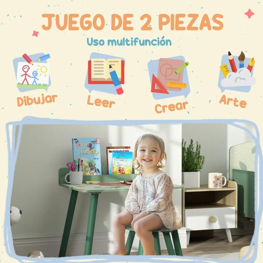 AIYAPLAY Conjunto de mesa y silla con estante integrado Verde* Estilo De Vida