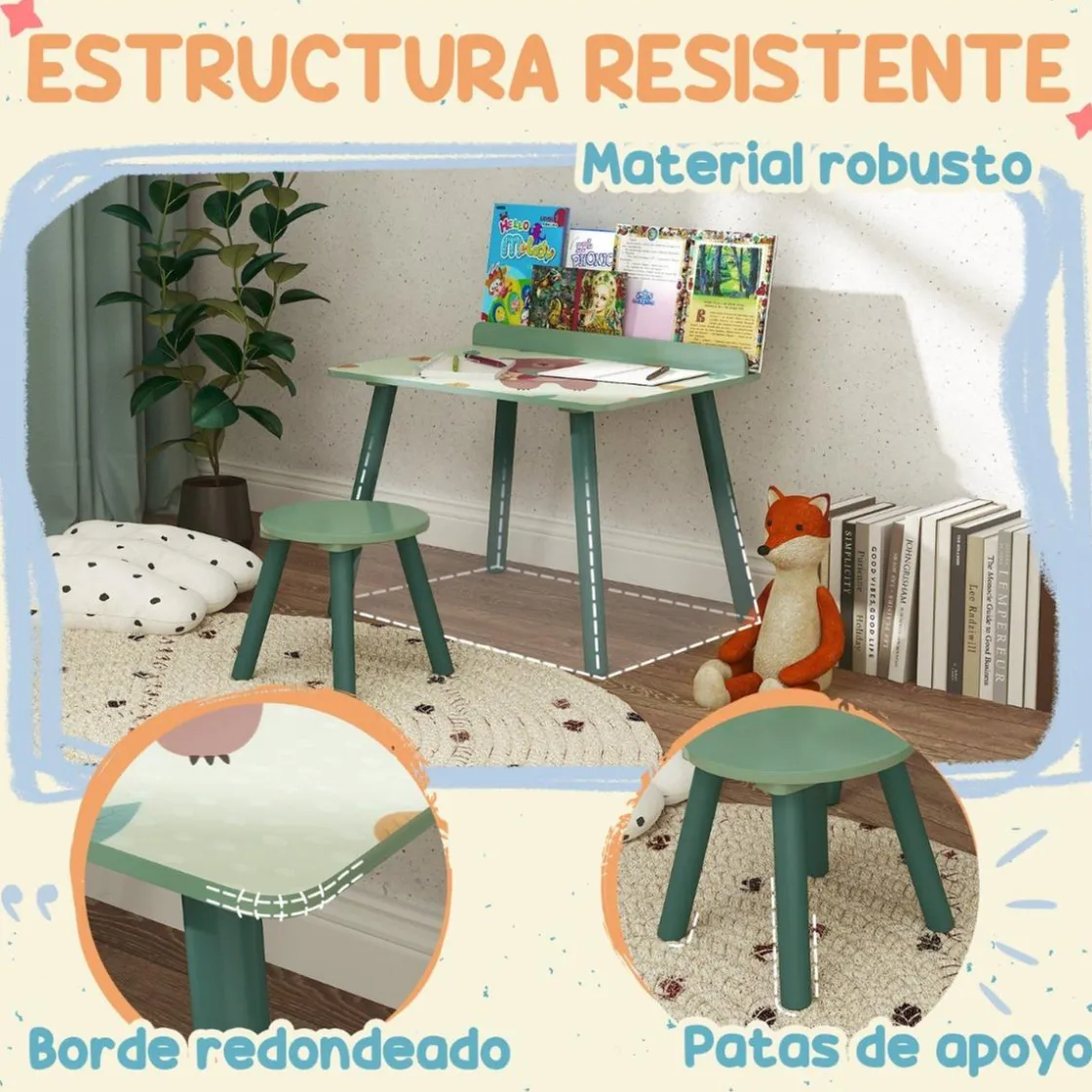 AIYAPLAY Conjunto de mesa y silla con estante integrado Verde* Estilo De Vida