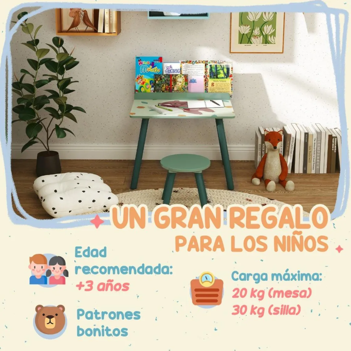 AIYAPLAY Conjunto de mesa y silla con estante integrado Verde* Estilo De Vida