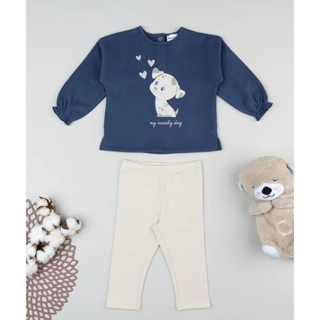 Prenatal Conjunto jogging azul y beige para niña con perrito* Niña·Bebé Niña 3-36 Meses|Bebé Niña 3-36 Meses·Vestidos, Conjuntos Y Deporte
