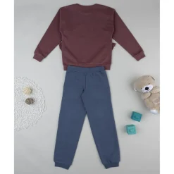 Prenatal Conjunto niña sudadera burdeos + pantalón azul con volante