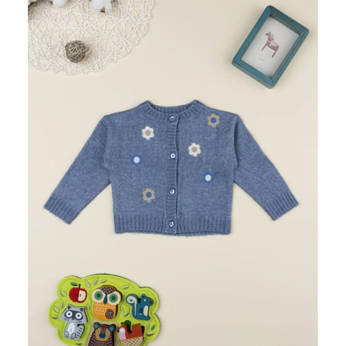 Prenatal Cárdigan niña azul con bordado floral