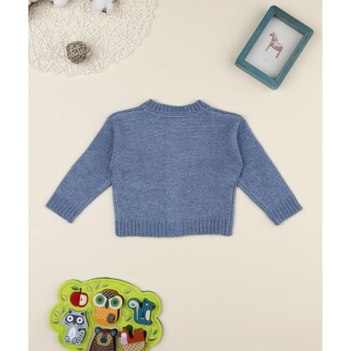 Prenatal Cárdigan niña azul con bordado floral