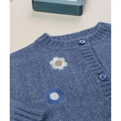 Prenatal Cárdigan niña azul con bordado floral