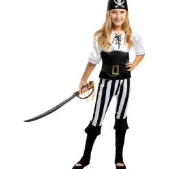 Funidelia Disfraz de pirata a rayas para niña- Colección blanca y negra 7-9 años* Halloween|Disfraces