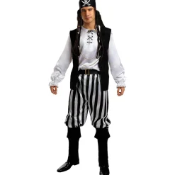 Funidelia Disfraz de pirata a rayas para hombre - Colección blanca y negra S* Disfraces|Halloween