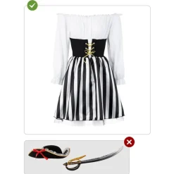 Funidelia Disfraz de Pirata a rayas para mujer - Colección blanco y negro - Talla XS* Disfraces|Halloween