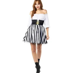 Funidelia Disfraz de Pirata a rayas para mujer - Colección blanco y negro - Talla M