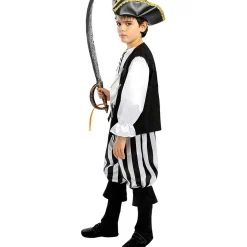 Funidelia Disfraz de pirata a rayas para niño- Colección blanca y negra 7-9 años* Halloween|Disfraces