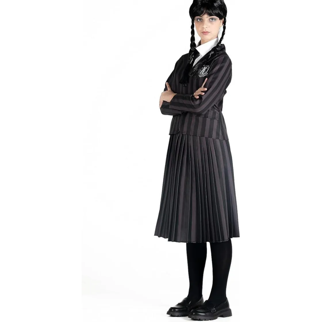 RAVENSBURGER IBÉRICA Disfraz uniforme Miércoles con peluca talla M ㅤ* Disfraces|Halloween