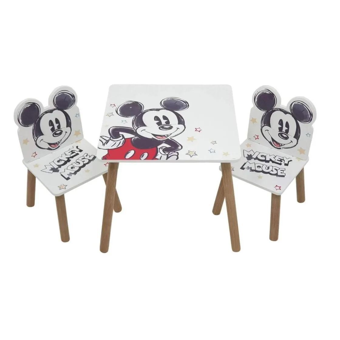 MICKEY Disney - Mouse - Conjunto de Mesa Cuadrada y Dos Sillas de Madera Classic ㅤ* Estilo De Vida