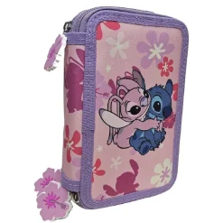 LILO & STITCH Disney - Plumier 3 cremalleras Angel & Stitch - Ibiscus Girl* Material Escolar