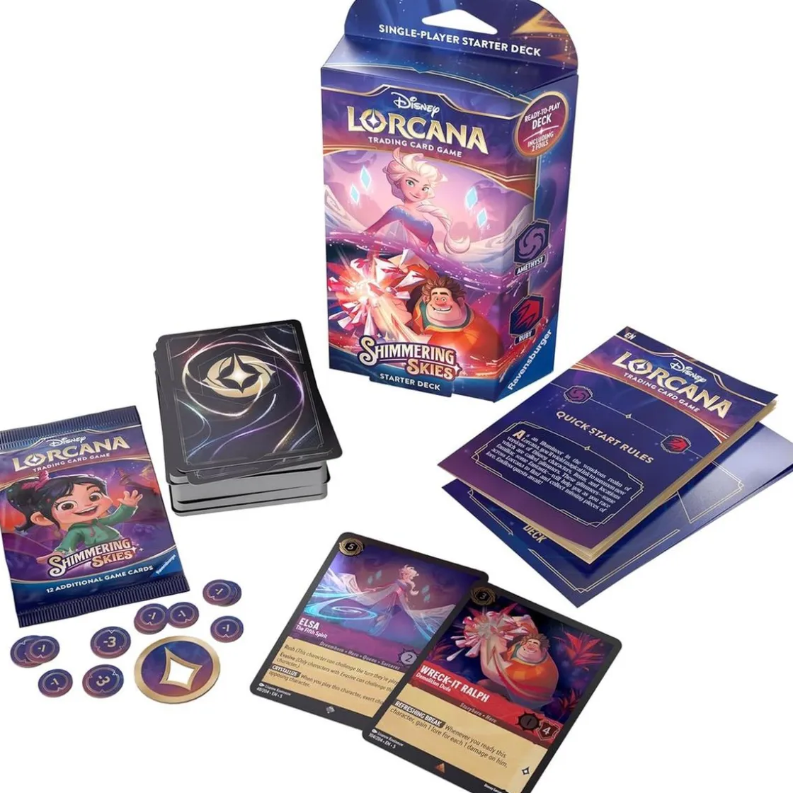 RAVENSBURGER IBÉRICA Disney Lorcana - Shimmering Skies - Mazo de inicio Amatista/Rubí en ingles
