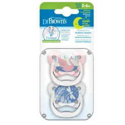 DR. BROWN'S - 2 Chupetes Prevent Nocturno 0-6M Rosa