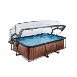 Exit Toys Exit - Piscina aspecto madera 220 x 150 x 60 cm con bomba de filtro y cúpula
