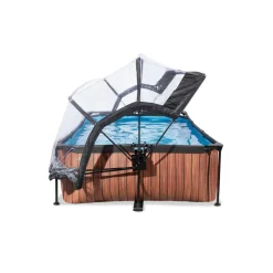 Exit Toys Exit - Piscina aspecto madera 220 x 150 x 60 cm con bomba de filtro y cúpula