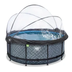 Exit Toys Exit - Piscina Stone efecto piedra gris diámetro 360 x 122 cm con filtro de arena, cúpula transparente y bomba de calor* Piscinas|Juguetes De Verano