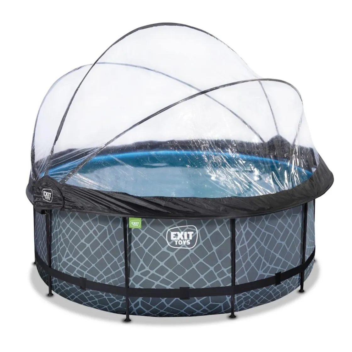 Exit Toys Exit - Piscina Stone efecto piedra gris diámetro 360 x 122 cm con filtro de arena, cúpula transparente y bomba de calor* Piscinas|Juguetes De Verano