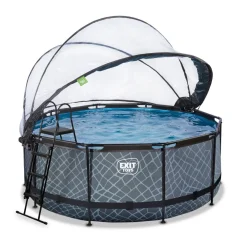 Exit Toys Exit - Piscina Stone efecto piedra gris diámetro 360 x 122 cm con filtro de arena, cúpula transparente y bomba de calor* Piscinas|Juguetes De Verano