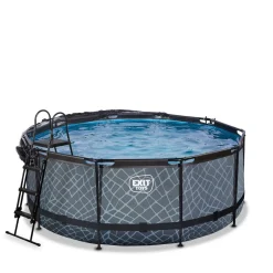 Exit Toys Exit - Piscina Stone efecto piedra gris diámetro 360 x 122 cm con filtro de arena, cúpula transparente y bomba de calor* Piscinas|Juguetes De Verano