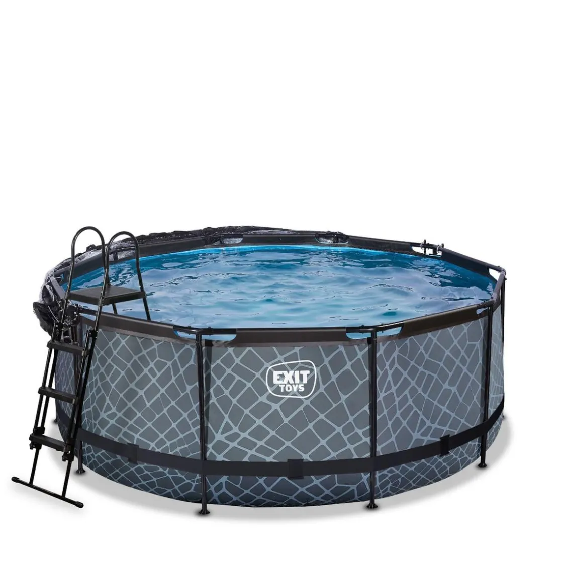 Exit Toys Exit - Piscina Stone efecto piedra gris diámetro 360 x 122 cm con filtro de arena, cúpula transparente y bomba de calor* Piscinas|Juguetes De Verano