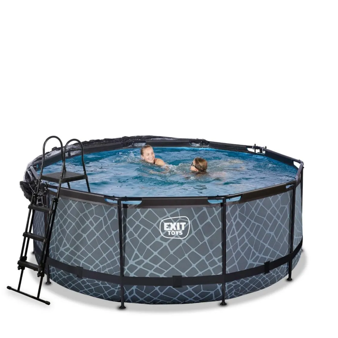 Exit Toys Exit - Piscina Stone efecto piedra gris diámetro 360 x 122 cm con filtro de arena, cúpula transparente y bomba de calor* Piscinas|Juguetes De Verano