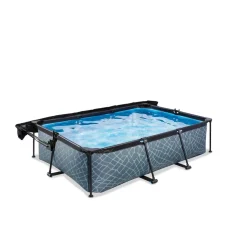 Exit Toys Exit - Piscina Stone efecto piedra gris 220 x 150 x 65 cm con filtro y toldo negro