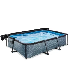 Exit Toys Exit - Piscina Stone efecto piedra gris 300 x 200 x 65 cm con filtro y toldo negro
