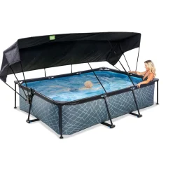 Exit Toys Exit - Piscina Stone efecto piedra gris 300 x 200 x 65 cm con filtro y toldo negro