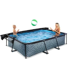 Exit Toys Exit - Piscina Stone efecto piedra gris 300 x 200 x 65 cm con filtro y toldo negro