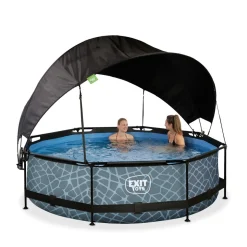 Exit Toys Exit - Piscina Stone efecto piedra gris diámetro 300 x 76 cm con filtro y toldo negro* Piscinas|Juguetes De Verano