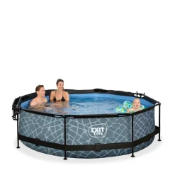 Exit Toys Exit - Piscina Stone efecto piedra gris diámetro 300 x 76 cm con filtro y toldo negro* Piscinas|Juguetes De Verano