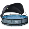 Exit Toys Exit - Piscina Stone efecto piedra gris diámetro 360 x 76 cm con filtro y toldo negro