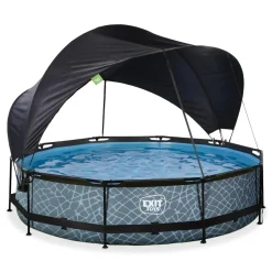 Exit Toys Exit - Piscina Stone efecto piedra gris diámetro 360 x 76 cm con filtro y toldo negro