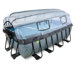 Exit Toys Exit - Piscina Stone gris 400 x 200 x 122 cm con filtro de arena, cúpula y bomba de calor