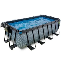Exit Toys Exit - Piscina Stone gris 400 x 200 x 122 cm con filtro de arena, cúpula y bomba de calor