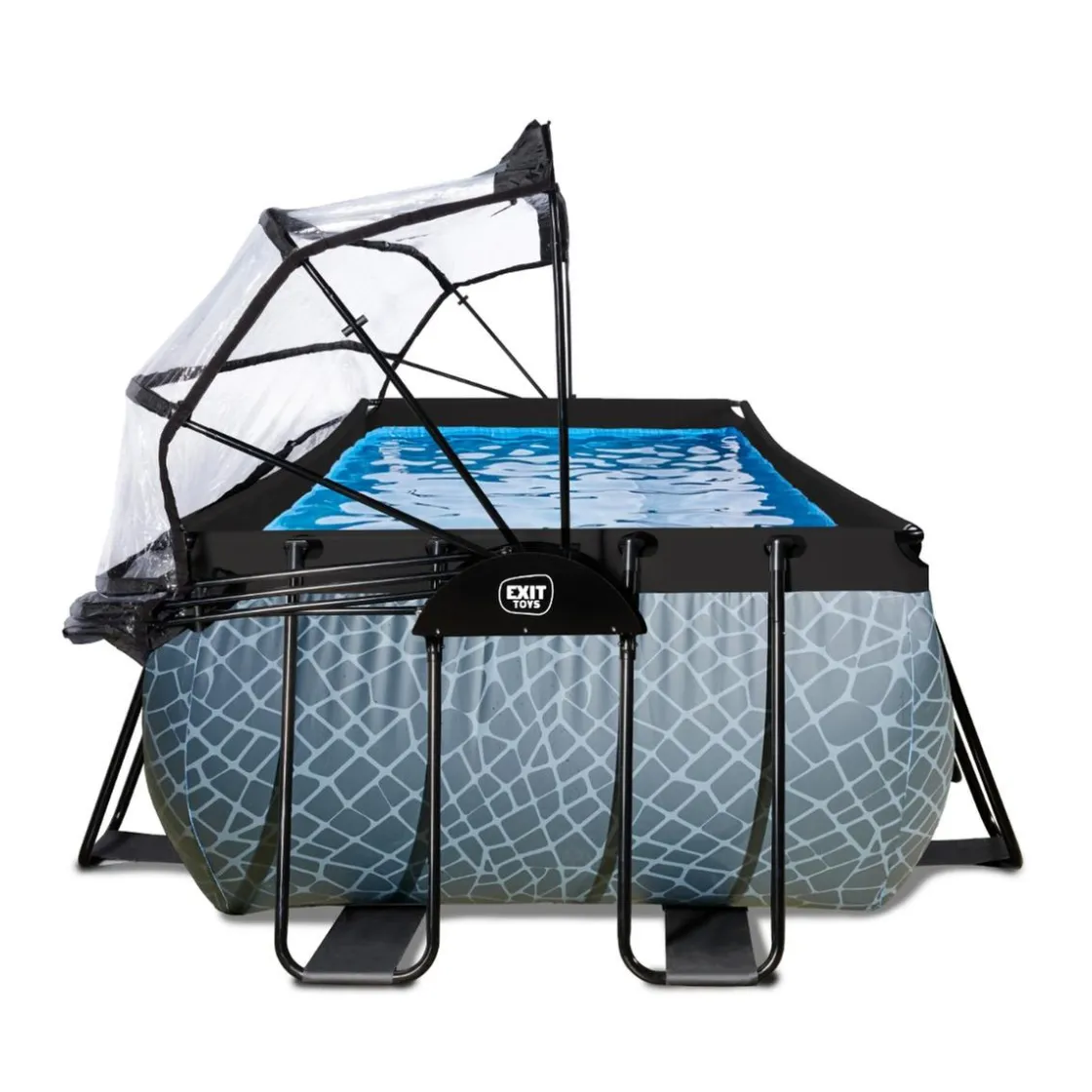 Exit Toys Exit - Piscina Stone gris 400 x 200 x 122 cm con filtro de arena, cúpula y bomba de calor
