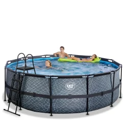 Exit Toys Exit - Piscina Stone gris diámetro 427 x 122 cm con filtro de cartucho* Efecto Piedra|Piscinas
