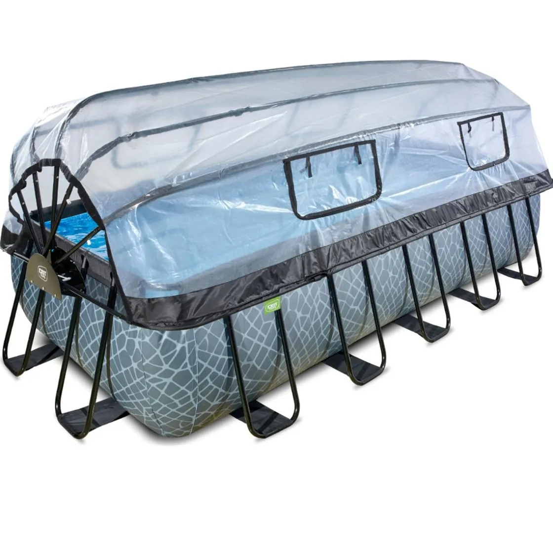 Exit Toys Exit - Piscina Stone gris 540 x 250 x 122 cm con filtro de arena, cúpula y bomba de calor