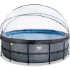 Exit Toys Exit - Piscina Stone gris diámetro 450 x 122 cm con filtro de arena, cúpula y bomba de calor