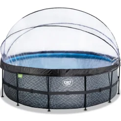 Exit Toys Exit - Piscina Stone gris diámetro 450 x 122 cm con filtro de arena, cúpula y bomba de calor
