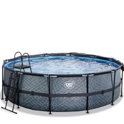 Exit Toys Exit - Piscina Stone gris diámetro 450 x 122 cm con filtro de arena, cúpula y bomba de calor