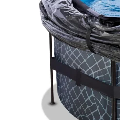 Exit Toys Exit - Piscina Stone gris diámetro 450 x 122 cm con filtro de arena, cúpula y bomba de calor